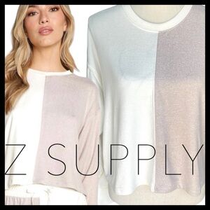 Z Supply Bone/Taupe Esme Colour Block Long Sleeve Top (XS/S)